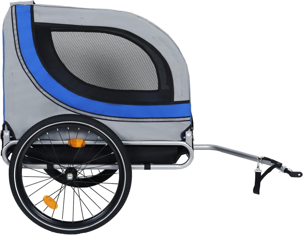 Blue-Grey Large Folding Bike Trailer for Dogs – Heavy-Duty Steel Frame, 66LB Capacity Pet Carrier