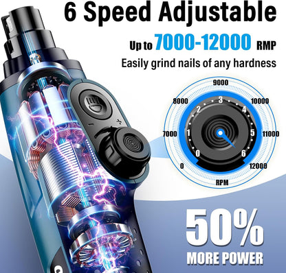 Casfuy Smart 6-Speed Dog Nail Grinder - 50% More Power Pet Nail Grinder with 2 LED Lights Quiet