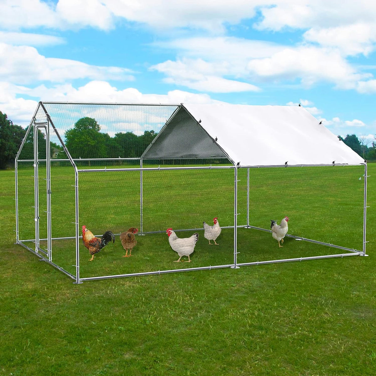 LEMBERI Metal Chicken Runs for Yard, Spire-roof Large Walk in Chicken coop cage for