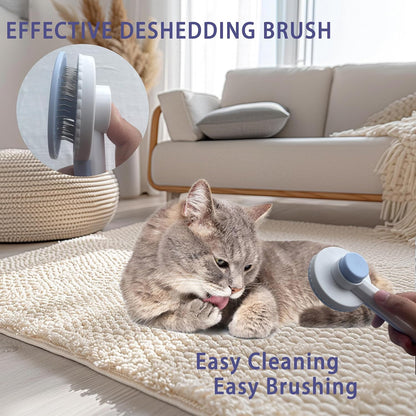 Cat Grooming Brush Kit 6 Tools - Deshedding & Dematting for Long/Short Hair, Self-Cleaning Slicker