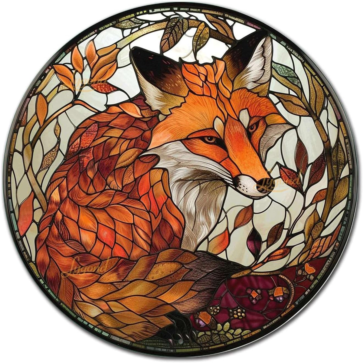 Lygond Metal Sign Tin Sign Circular Stained Glass Red Fox2 Funny Garden Signs For Garage 12×12