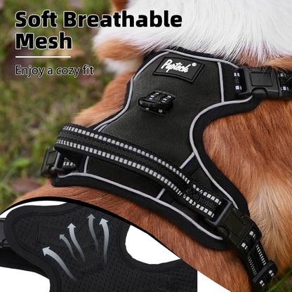 PUPTECK No Pull Dog Harness for Large, Adjustable Reflective Dog Harness with Handle Easy Control