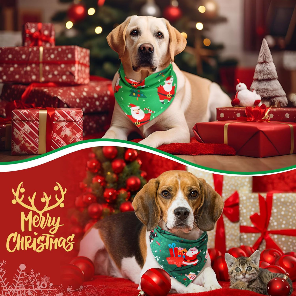 Abbylike 200 Pieces Christmas Dog Bandanas Bulk Xmas Dog Bandanas for Dogs Dog Kerchief Set Bibs