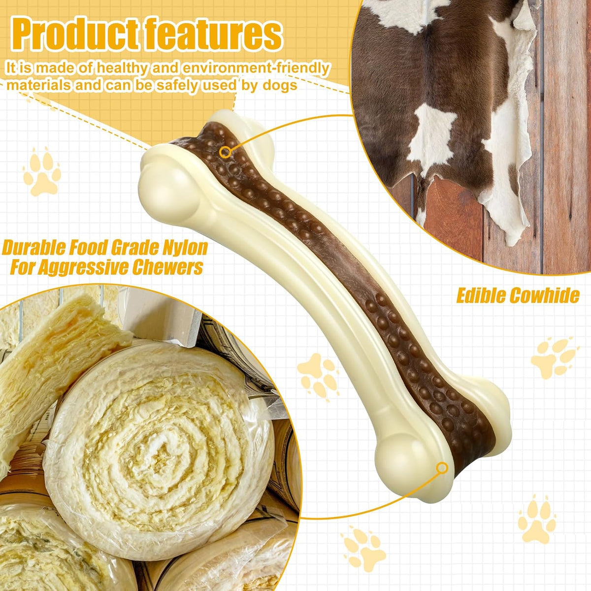 Sosation 6 Pcs Dog Toys for Aggressive Chewers Nylon Beef Flavor Bones Tough Puppy Teething Toys