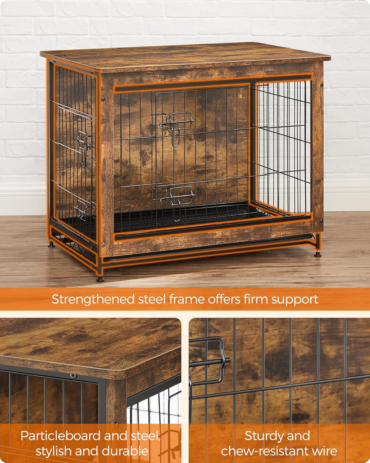 Feandrea Dog Crate Furniture, 32.5" Side End Table, Modern Kennel for Dogs Indoor up to 45 lb