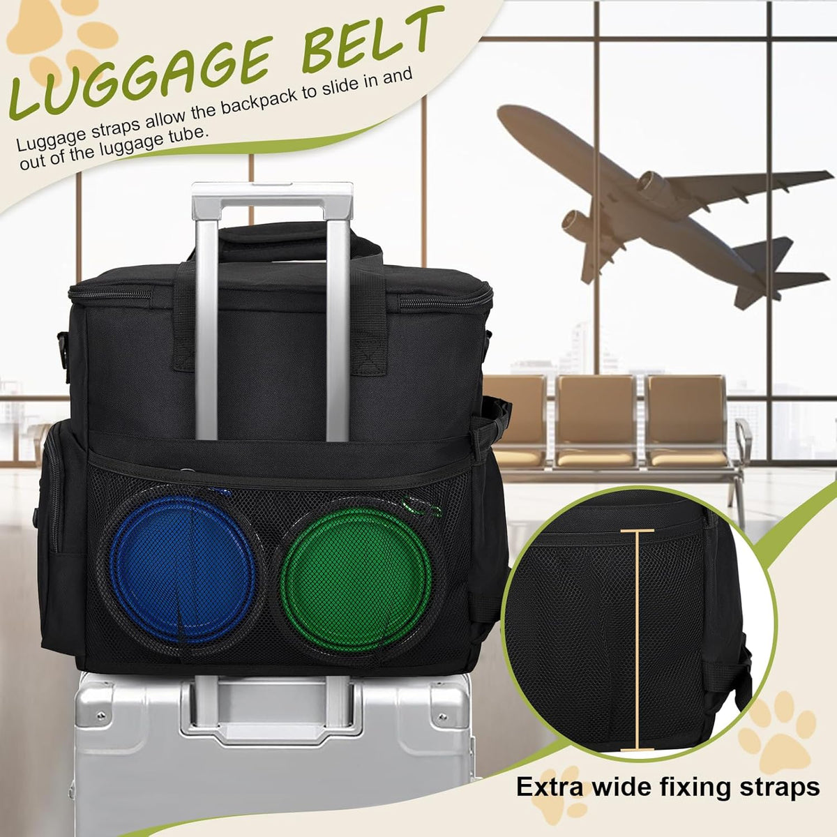 Dog Travel Bag Airline Approved–Pet Travel Tote with Collapsible Bowls,Food Containers & Feeding