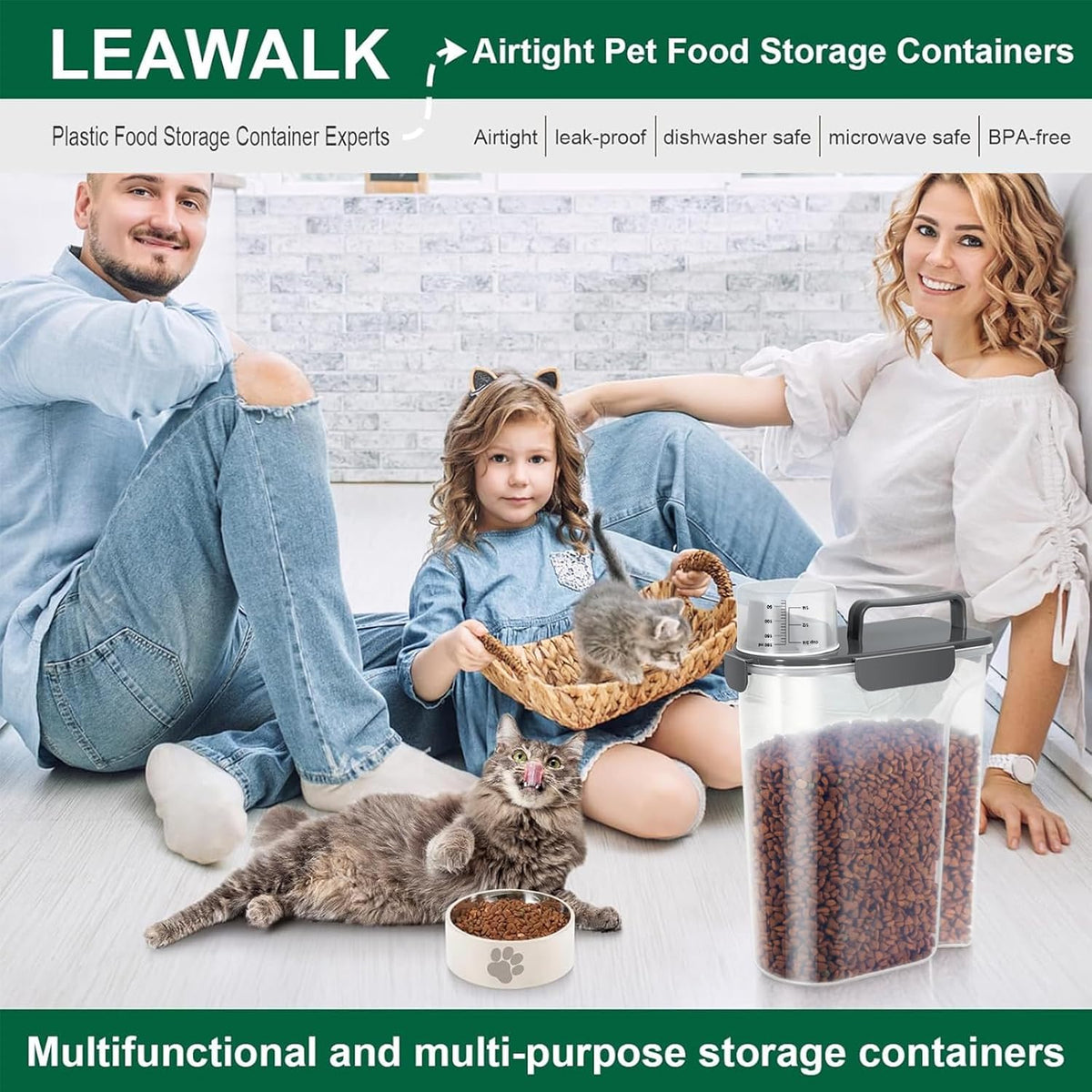 5-7Lbs Cat Dog Storage Container, Portable Pet Food Containers with Upgraded Large Spout and Cup