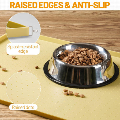 Hubulk Dog Feeding Mat,100% Waterproof Food Grade Silicone Pet Food and Water Bowl