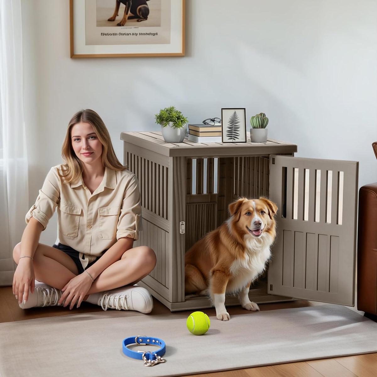 Dog House - Resin Outdoor Dog Kennel with Ventilated Design, Waterproof Dog Bed Shelter for