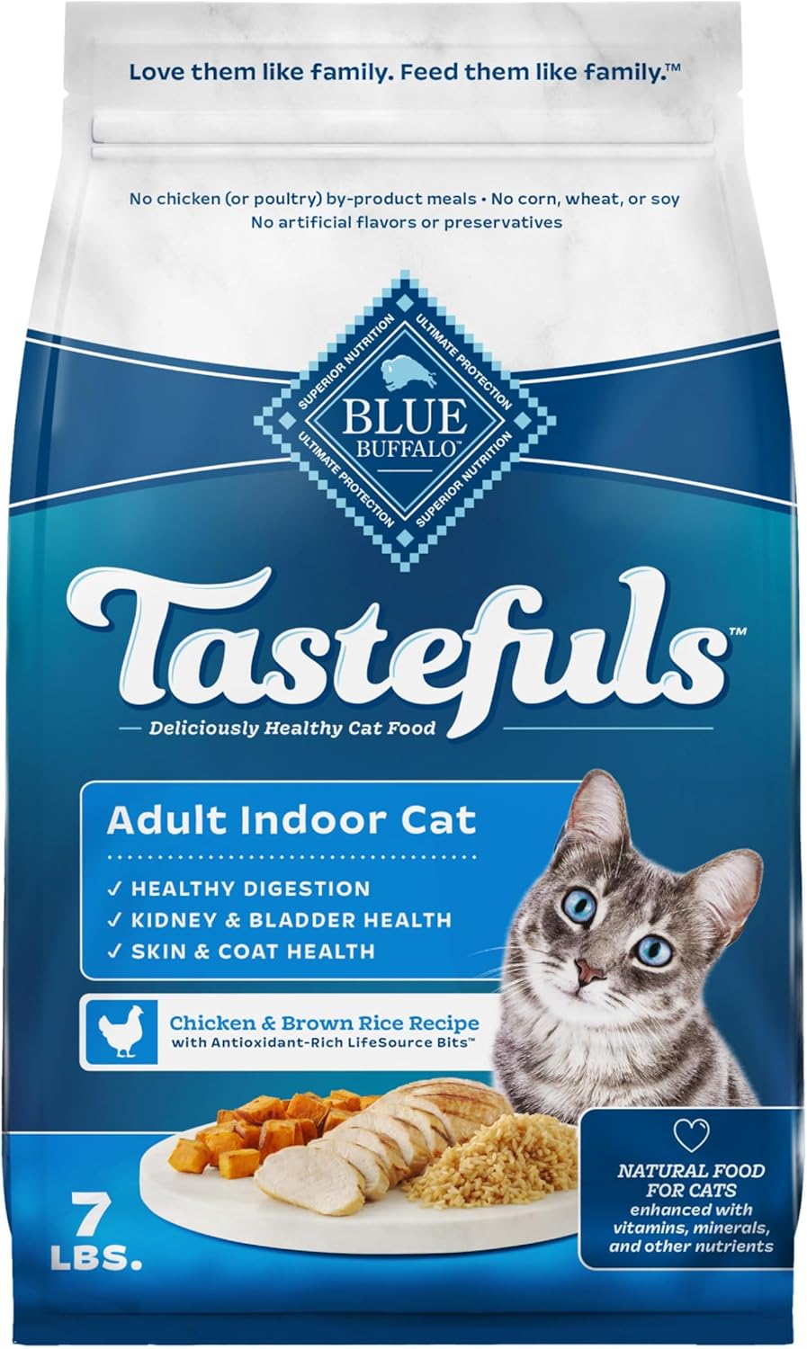 Blue Buffalo Tastefuls Natural Dry Food for Adult Indoor Cats, Chicken & Brown Rice Recipe, 7-lb.