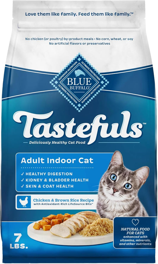 Blue Buffalo Tastefuls Natural Dry Food for Adult Indoor Cats, Chicken & Brown Rice Recipe, 7-lb.