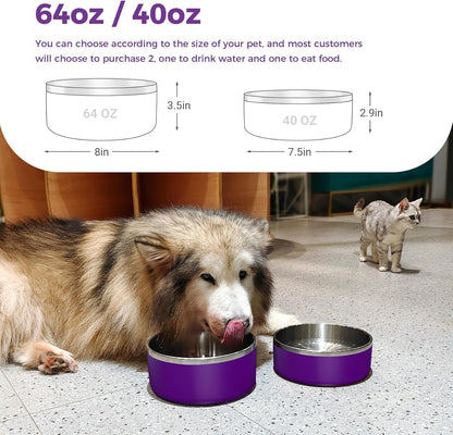 Dog Bowl, Stainless Steel Dog Food and Water Bowl with Non Slip Quiet Bottom, Easy to Clean
