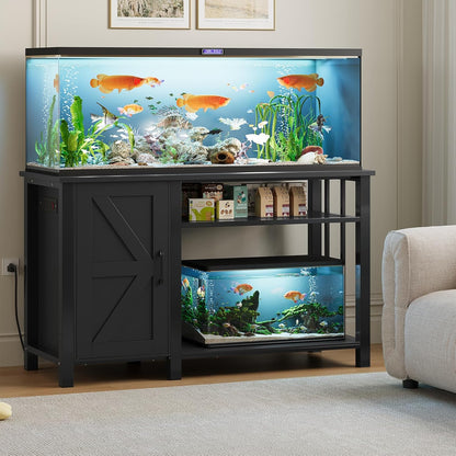 55-75 Gallon Aquarium Stand with Power Outlet, Heavy Duty Fish Tank Stand with Cabinet Storage &