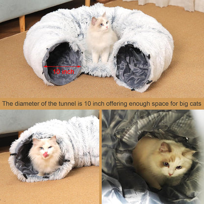 Cat Tunnel with Cat Bed for Indoor Cats, Soft Plush Peekaboo Cat Cave Donut Tunnel, Multifunctional