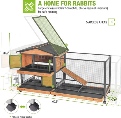 GUTINNEEN Rabbit Hutch with Chew-Resistant Metal Frame Indoor Bunny Cage Outdoor Rabbit Cage with