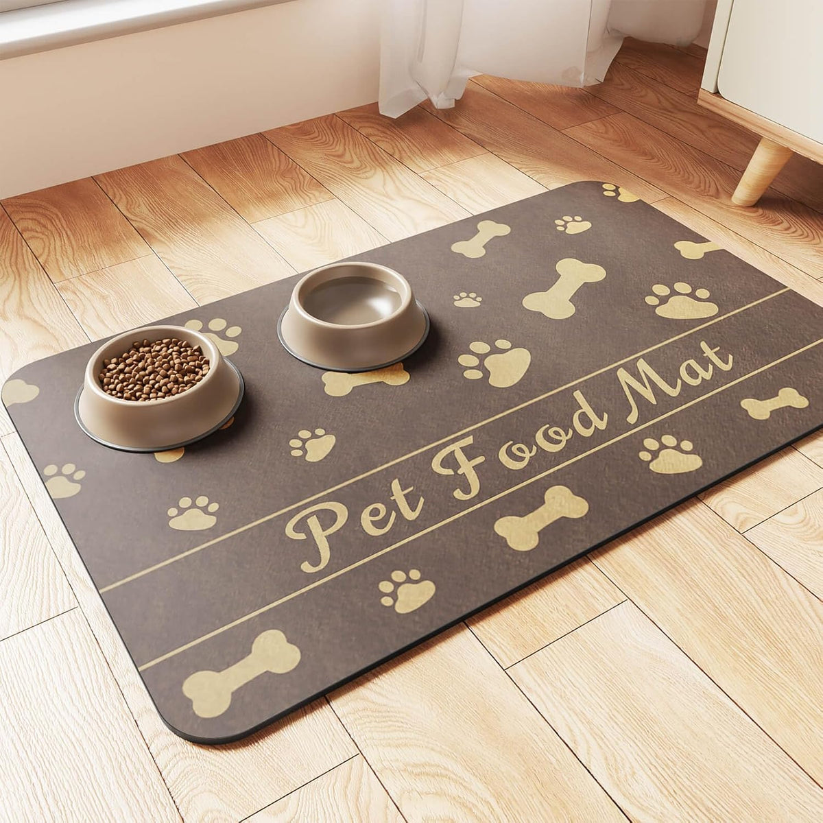 Pet Feeding Mat-Absorbent Pet Placemat for Food and Water Bowl, with Waterproof Rubber Backing