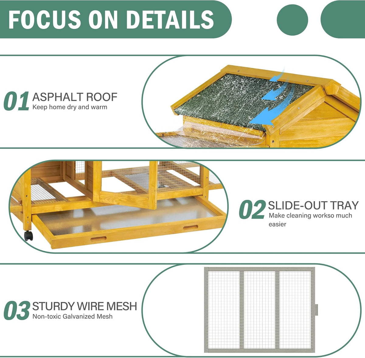 Wooden Rabbit Hutch with Waterproof Roof,Outdoor/Indoor Bunny Cage with Removable Slide-Out Bottom