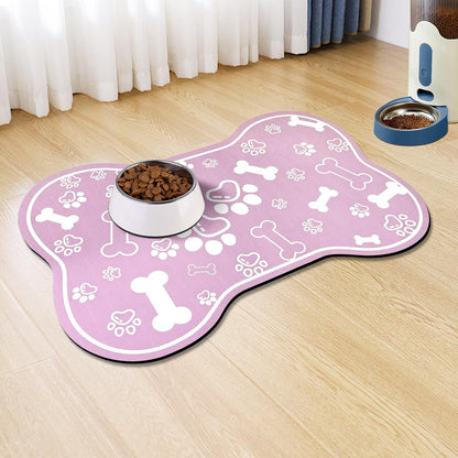 Dog Cat Mat for Food and Water,Rapid Absorbent Pet Feeding Mat, Bone Shaped Dog Placemat Bowl Mat