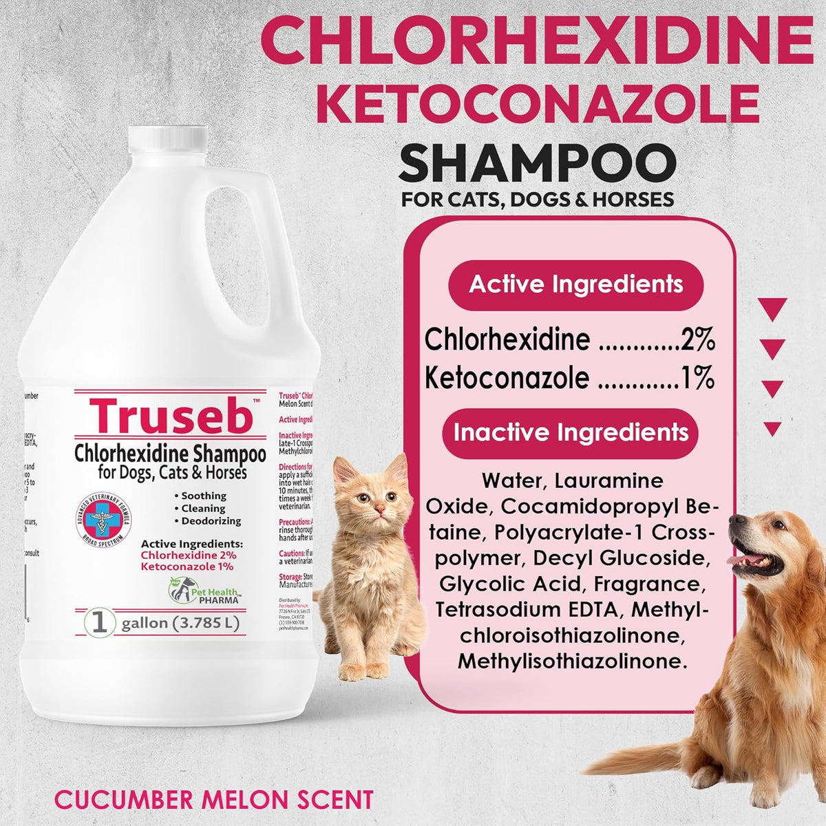 Truseb All Natural Topical Ketoconazole and Chlorhexidine Shampoo for Dogs, Cats & Horses with Aloe