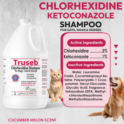 Truseb All Natural Topical Ketoconazole and Chlorhexidine Shampoo for Dogs, Cats & Horses with Aloe