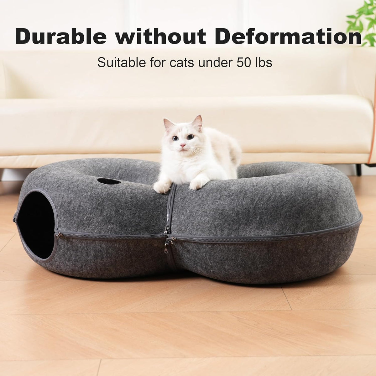 8-Shaped Large Cat Tunnel Bed for Indoor Cats, Infinite Circulation Peekaboo Cat Cave with 12 Toy