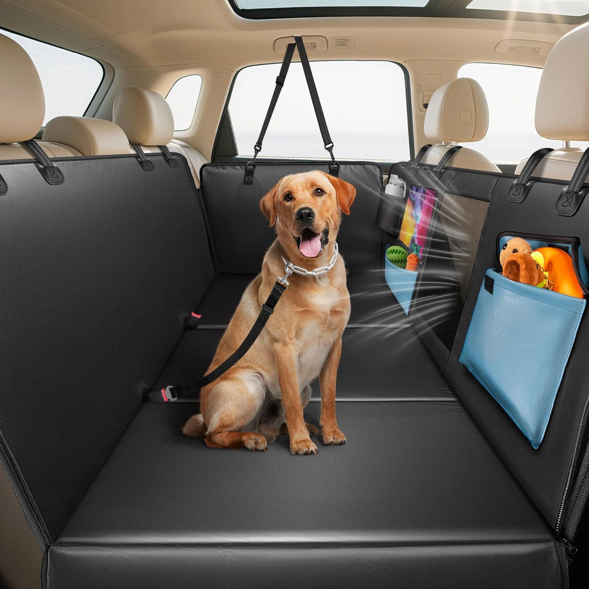 Dog Car Seat Cover for Back Seat 53", Upgraded PU Leather Back Seat Extender with Hard Bottom Holds
