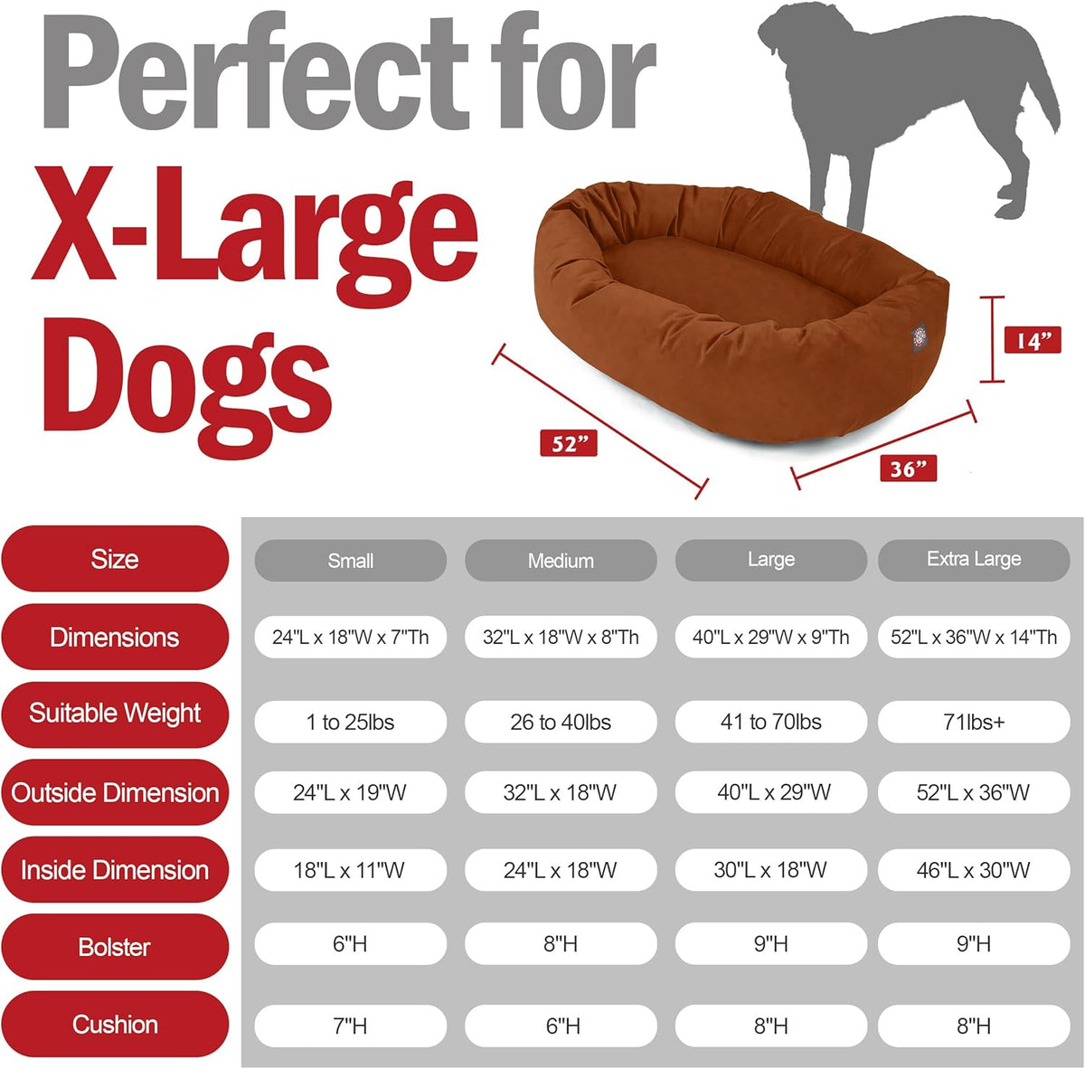 Majestic Pet 52 Inch Suede Calming Dog Bed Washable 52x35x11 (Inch) – Cozy Soft Round Donut Dog Bed