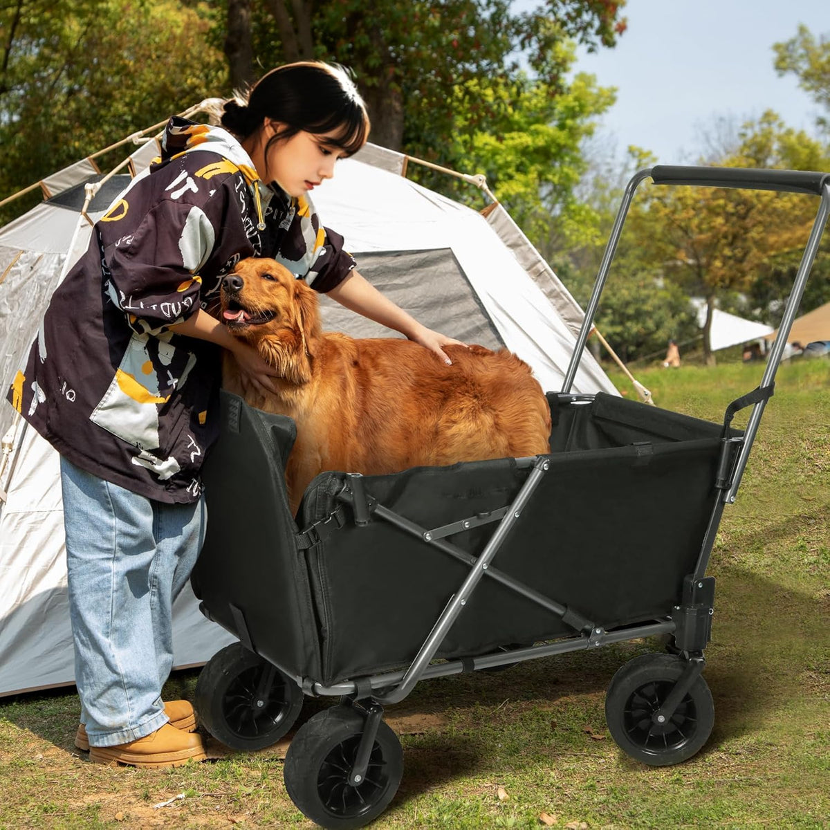 REDCAMP Folding Dog Wagon Cart with Tailgate Heavy Duty, 220L Large Collapsible Utility Cart Dog