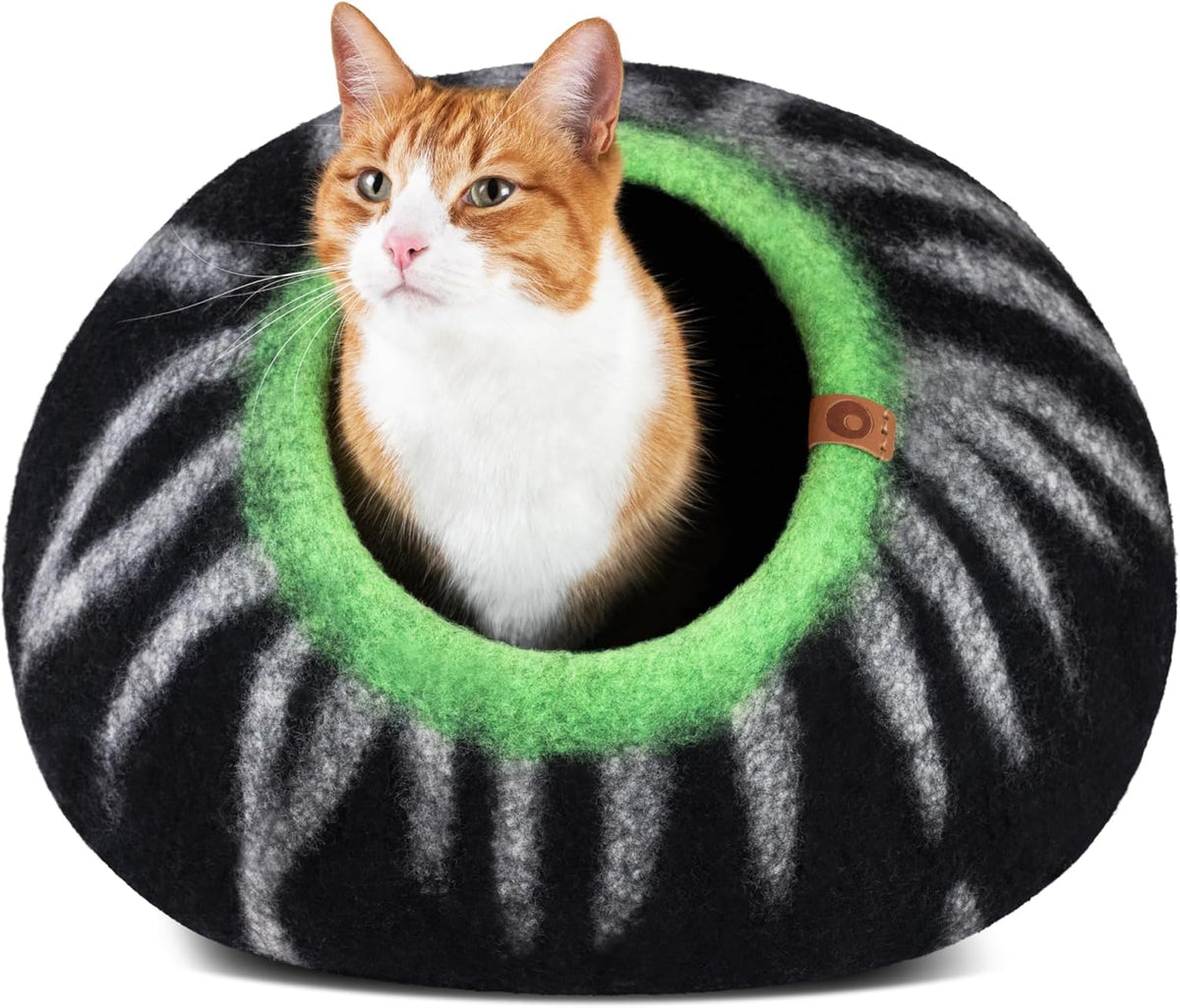 MEOWFIA Cat Cave – Premium Felt Cat Bed for Indoor Cats, Handmade 100% Merino Wool (Large, Shining