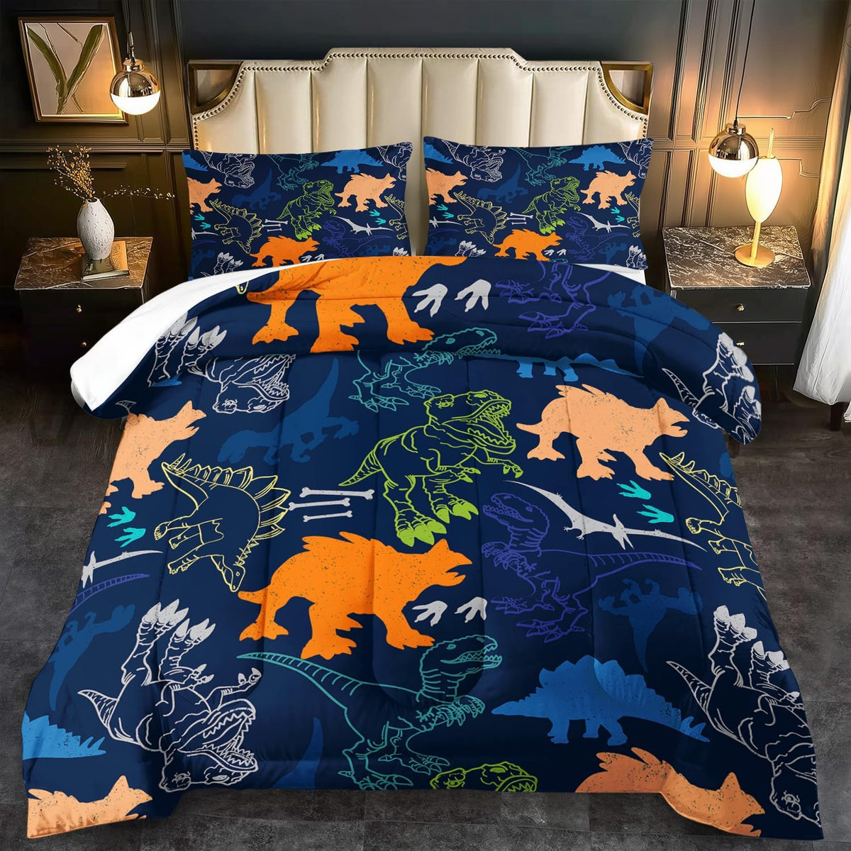 Blue Dinosaur Comforter Set Twin Boys,Cute Dinosaur Bedding Set Twin for Kids,Kawaii Dragon