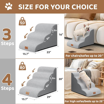 Dog Ramp and Stair for Bed 16" H-20 H,3-Step Cat Stair for Sofa and Chair,4-Step Dog Ramp for High