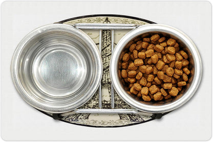 Lunarable Paris Pet Mat for Food and Water, Vintage Wall Sign with Paris Theme Famous Landmark