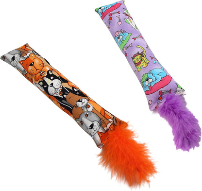 2 Pack Natural Interactive Catnip Cat Kicker with Feathers, Bite Resistant Chew Toy, Crinkle