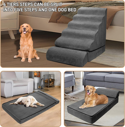 Soft Dog Stairs & Steps for High Beds 24-28 Inches Tall for Small Dogs, LitaiL Pet Stairs/Steps for