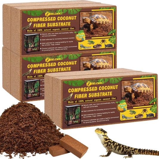 ZeeDix 6Pcs Compressed Coconut Fiber Substrate for Reptiles, 100% Organic Coco Coir Fiber Brick