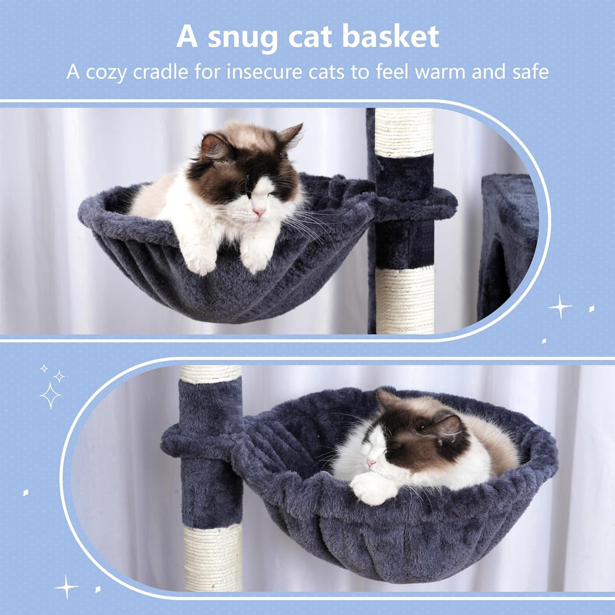 Hey-brother Cat Tree Tower, Scratching Posts with a Extended Part, Wide Platforms, Cozy Condos