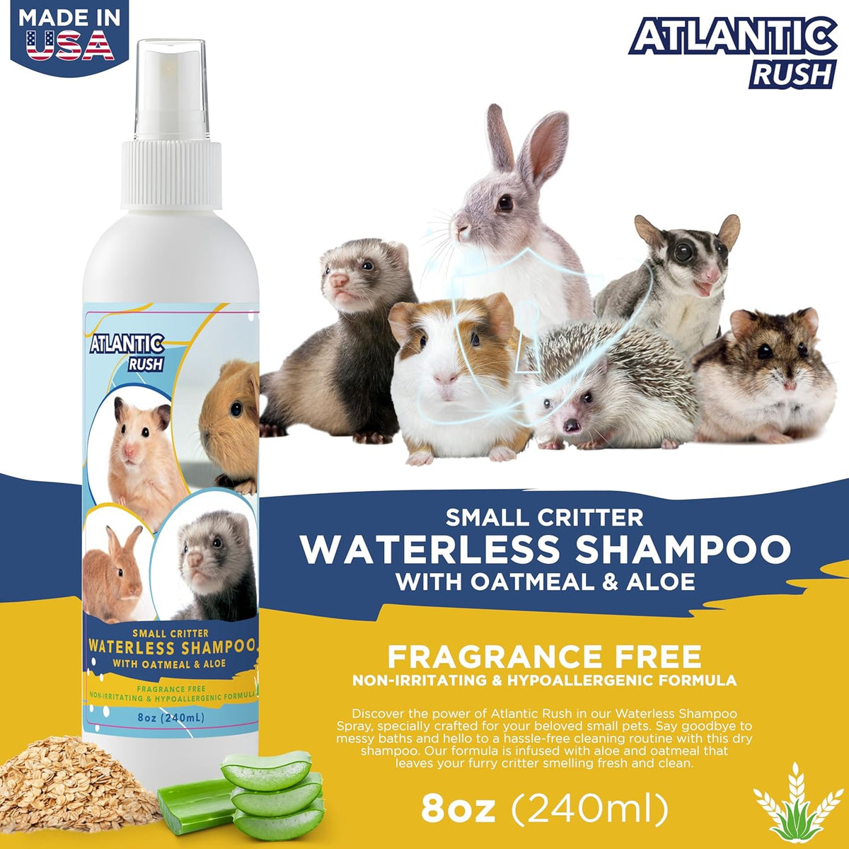 Waterless Shampoo for Small Critters - 8oz Fragrance Free, Cruelty Free Dry Shampoo - No Rinse for