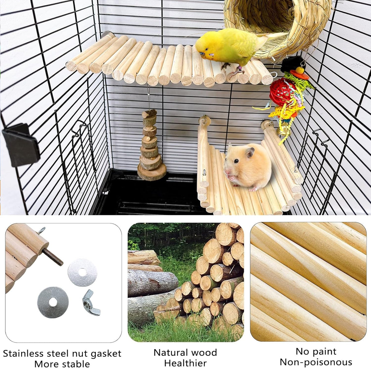 2Pcs Chinchilla Wood Ledge Hamster Wooden Flexible Platform Perch Climbing Toys Cage Accessories
