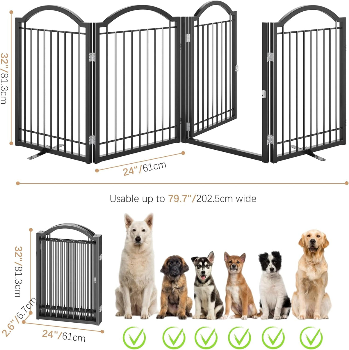 BHG Metal No-Assembly Freestanding Dog Gate with Door Walk Through, Extra Wide 96", Extra Tall 32"