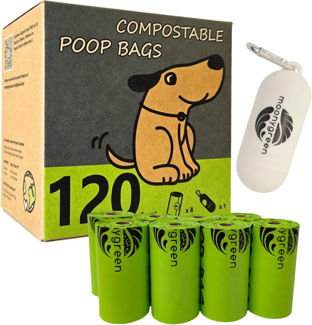 Dog Poop Bag with Holder, Compostable Dog Bags for Poop, Vegetable-Based Doggy Poop Bags