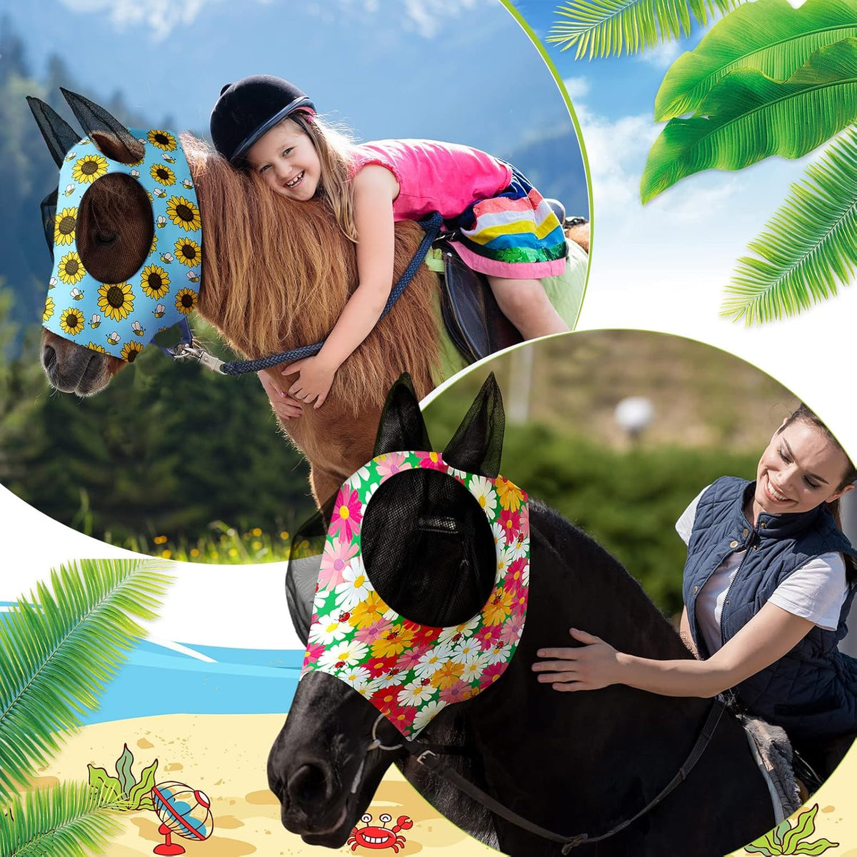Frienda 4 Pieces Horse Fly Masks with Ears Face Covering UV Protection from Insect Pests Elasticity