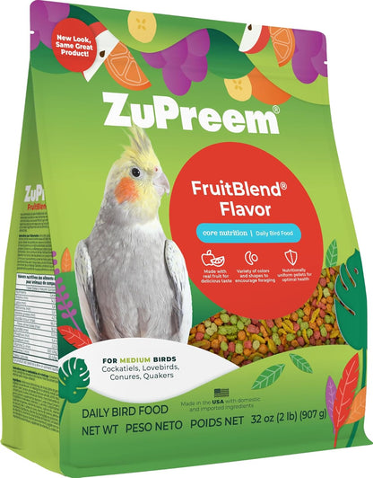 ZuPreem FruitBlend Bird Pellets, Daily Bird Food for Cockatiel, Lovebird, Quaker, Small Conure