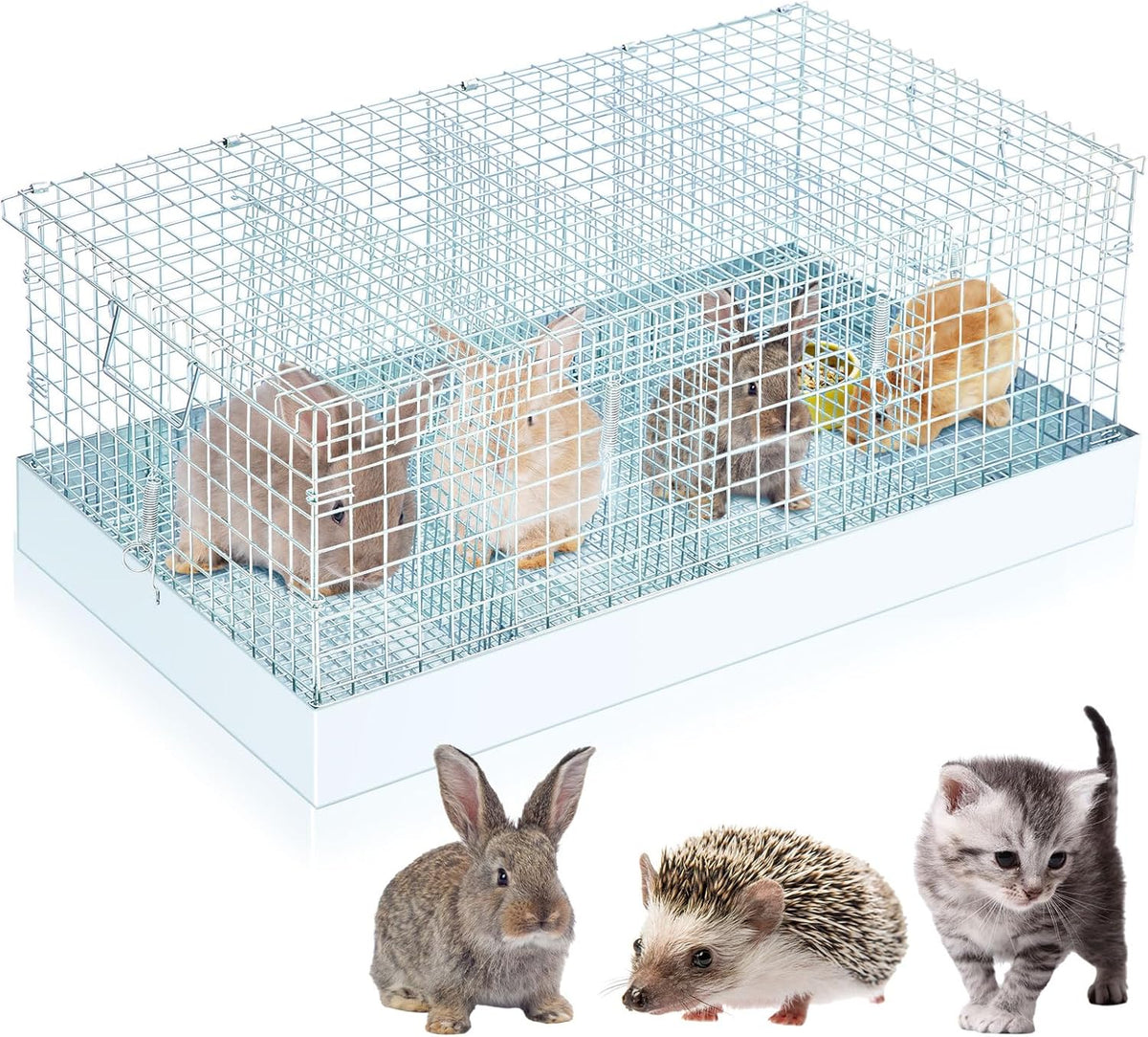 Folding Rabbit Cage, 28 x 16 x 12 in Portable Bunny Carrier with Tray and Handles for Transport