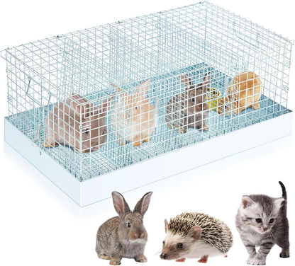 Folding Rabbit Cage, 28 x 16 x 12 in Portable Bunny Carrier with Tray and Handles for Transport