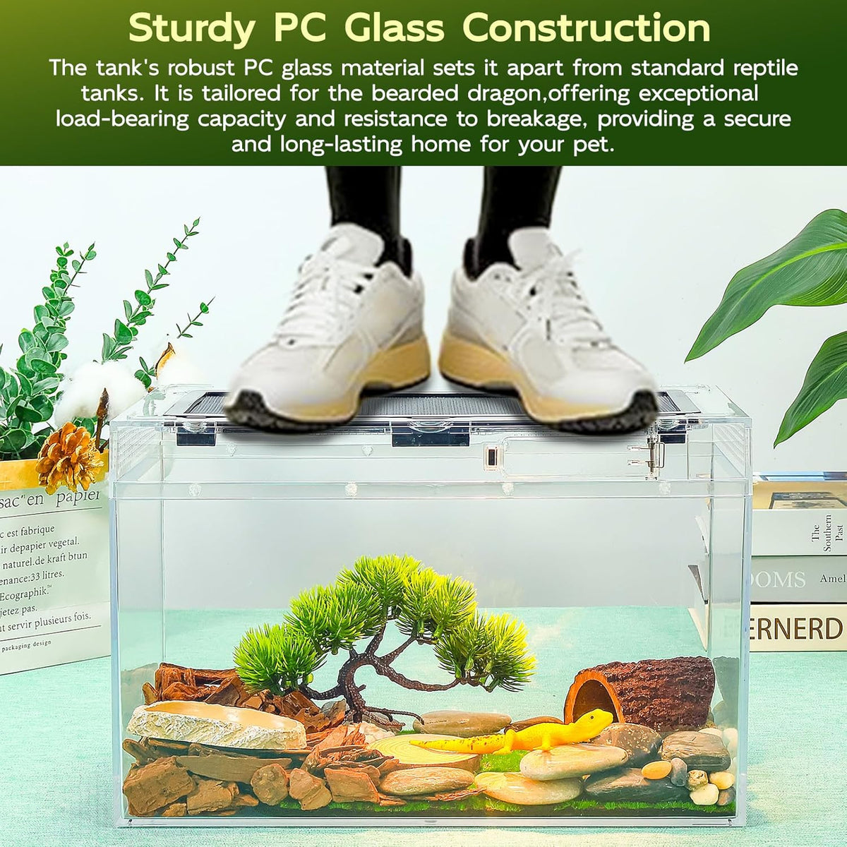 16×10×8'' Reptile Tank Kit with Heat Lamp, Spray Bottle, Shovel, Tweezers, Food Bowl, Hideout
