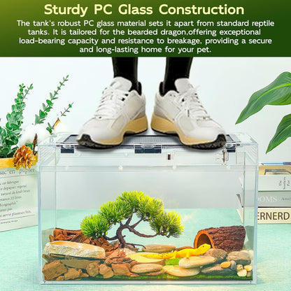 12.5''×6''×7'' Reptile Tank Kit with Heat Lamp, Spray Bottle, Shovel, Tweezers, Food Bowl, Hideout