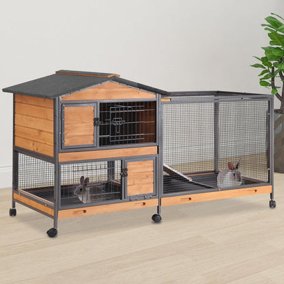 2-Story Rabbit Cage with Chew-Proof Metal Frame for Indoor/Outdoor - 62" Bunny Hutch Guinea Pig