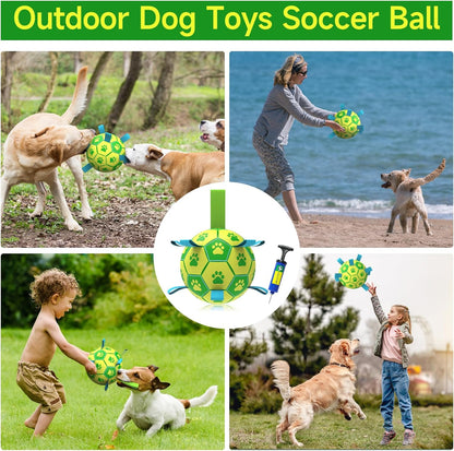 QDAN Dog Toys Soccer Ball - Durable Dog Balls with Strap for Medium Small Dogs, Puppy Birthday