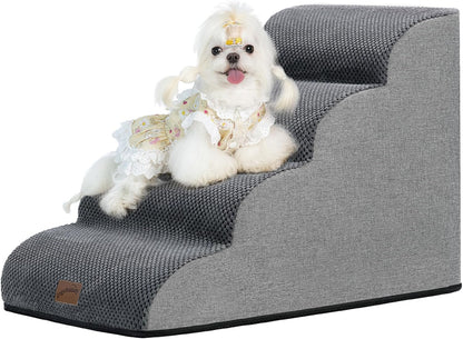 GoGoBunny Waterproof High Density Foam Curved Dog Stairs for High Beds Couches 19.7" H, 4-Step Ramp