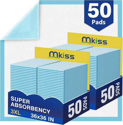 MKISS Bed Pads Disposable 36" x 36" (50 Counts), Large Incontinence Underpads Leakproof Quick